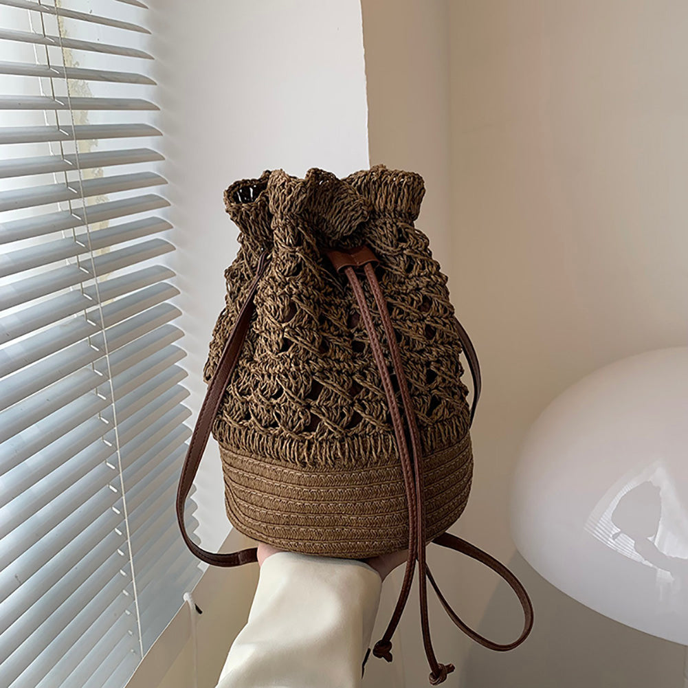 Handmade Straw Beach Backpack: Woven, Hollow Drawstring, Bohemian Knitted